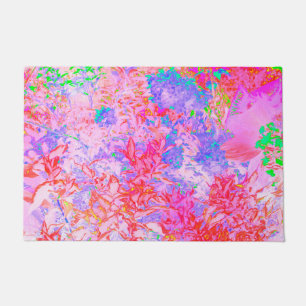 Paillasson Rose pastel et rouge avec paysage d'hortensia bleu