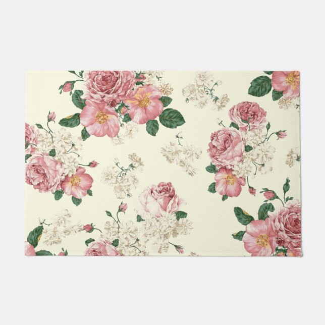 Paillasson Rose sur Vintage jaune Floral (Devant)