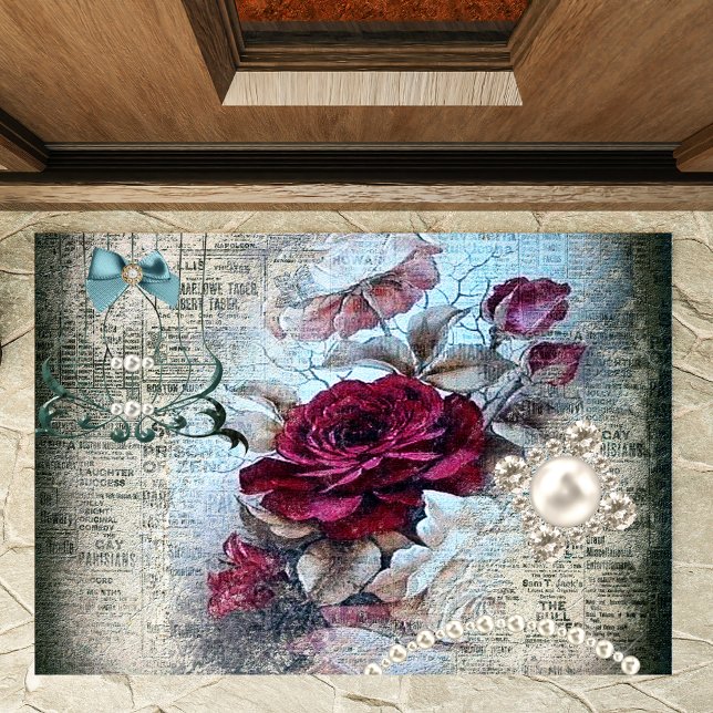 Paillasson Rose victorien Ephemera Stylisé (Créateur téléchargé)