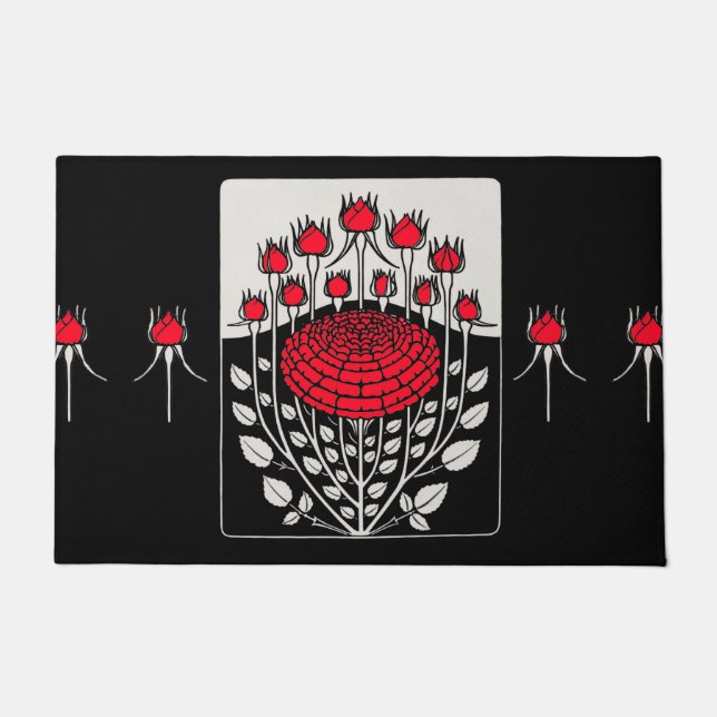 Paillasson ROSES BLANCHES NOIRES, ROSEBUDS Art Nouveau Floral (Devant)