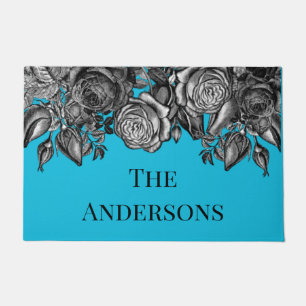 Paillasson Roses noirs Nom de famille Electric Blue
