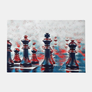 Paillasson Rouge, Blanc, Pièces d'échecs Bleues Roi, Reine, É