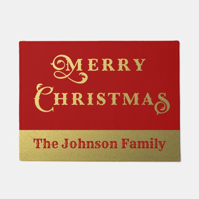 Paillasson Rouge de Joyeux Noël et accueil personnalisés d'or (Devant)