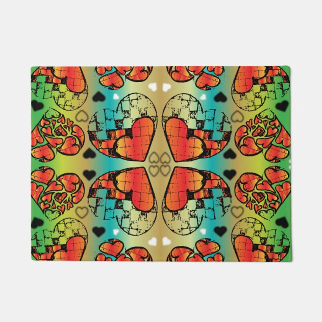 Paillasson Rouge et vert Whimsical Romantique Coeurs motif (Devant)