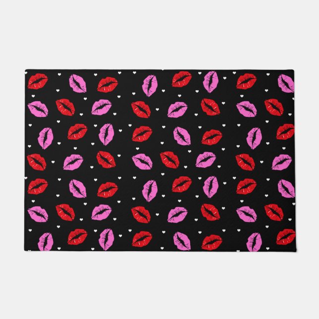 Paillasson Rouge rose Lipstick Embrasse Imprimantes Coeurs Po (Devant)