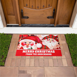 Paillasson Rouge Vintage Père Noël Tartan Plaid Noël