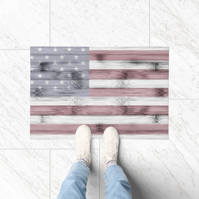 Paillasson Russe Rouge Blanc Bleu Bois américain drapeau Amér (Intérieur)