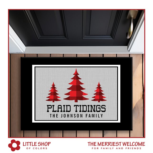 Paillasson Rustic Buffalo Check Christmas Trees Monogramme (Créateur téléchargé)