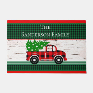 Paillasson Rustic Christmas Red Truck Green Buffalo Plaid