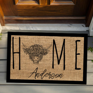 Paillasson Rustic Country Cool Vache Faux Burlap Nom de famil