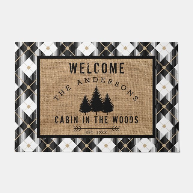 Paillasson Rustic Country Famille Bienvenue au Cabine Woods (Devant)