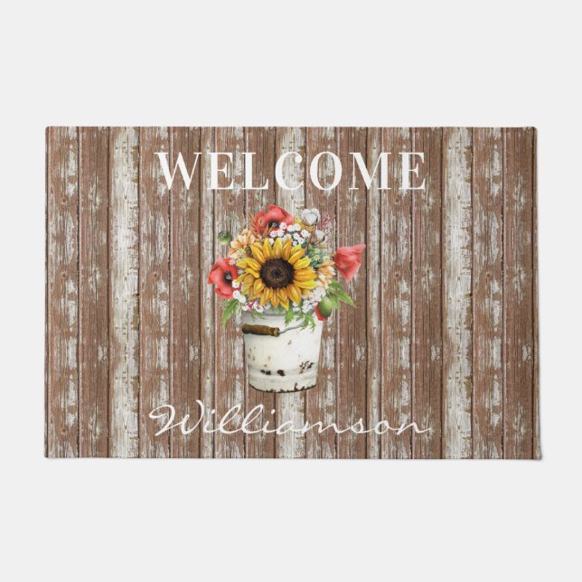 Paillasson Rustic Country Farmhouse Style Nom de famille (Devant)