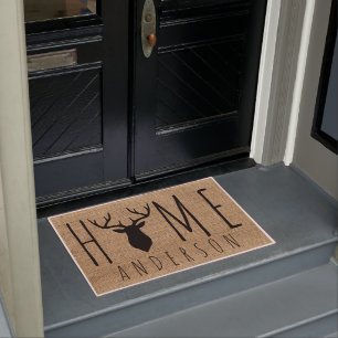 Paillasson Rustic Country Faux Burlap Buck Head Nom de famill