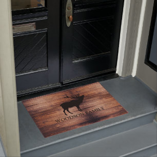 Paillasson Rustic Wood Nom de famille Walking Elk