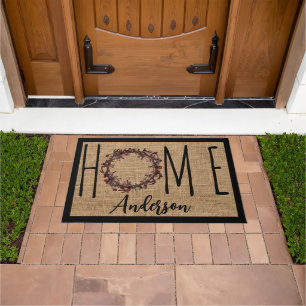 Paillasson Rustic Wreath Faux Burlap Home Family Nom Doormat