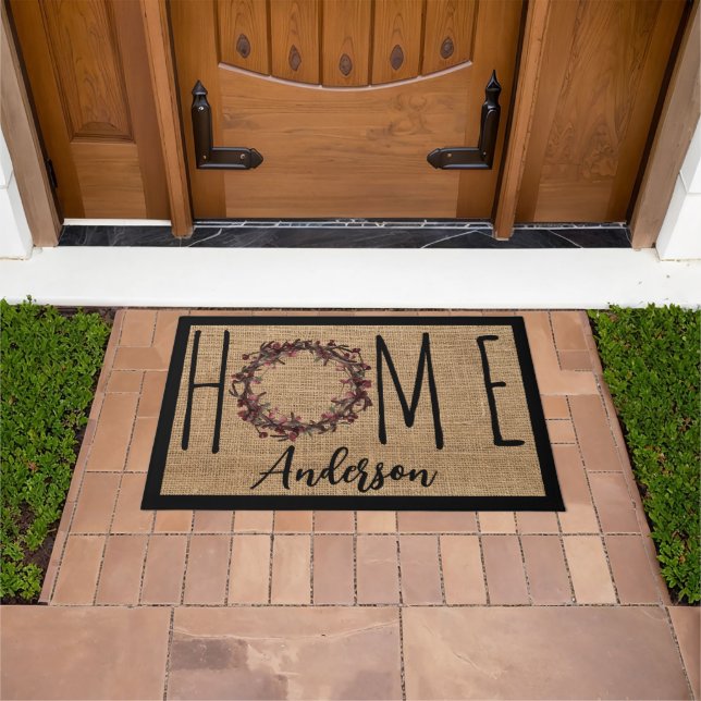 Paillasson Rustic Wreath Faux Burlap Home Family Nom Doormat (De plein air)