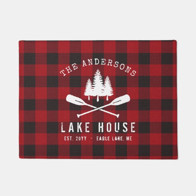 Paillasson Rustique Country Lake House Tree Red Buffalo Plaid (Devant)