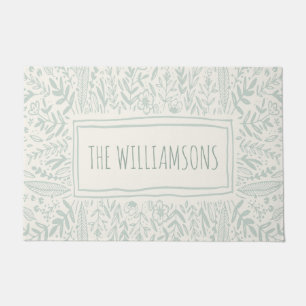 Paillasson Sage Green Garden Floral Art Nom de la bordure