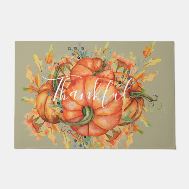 Paillasson Sage Green & Orange Citrouille Bounty Thanksgiving (Devant)