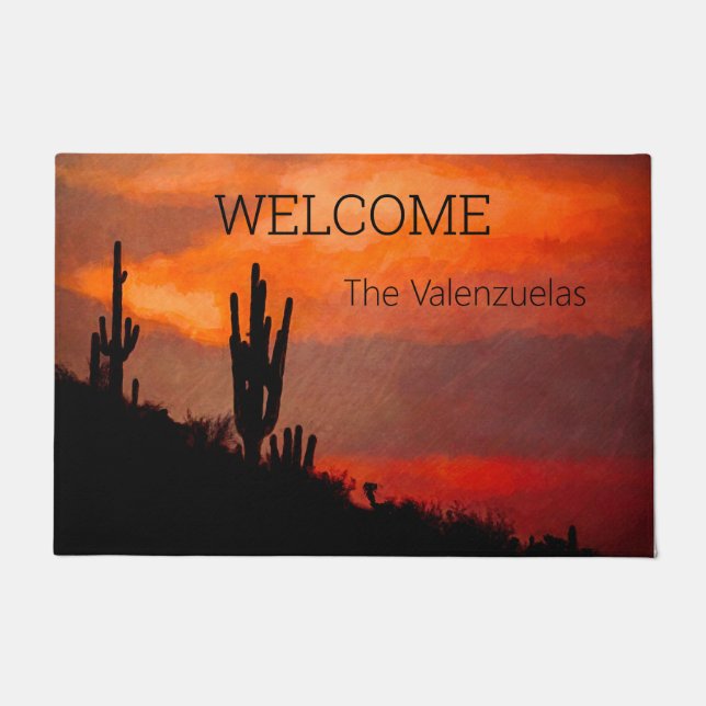 Paillasson Saguaro Cactus Silhouette Arizona Red Sunset (Devant)