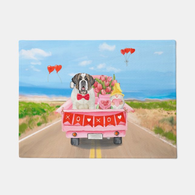 Paillasson Saint Bernard Chien Saint Valentin Coeurs de camio (Devant)