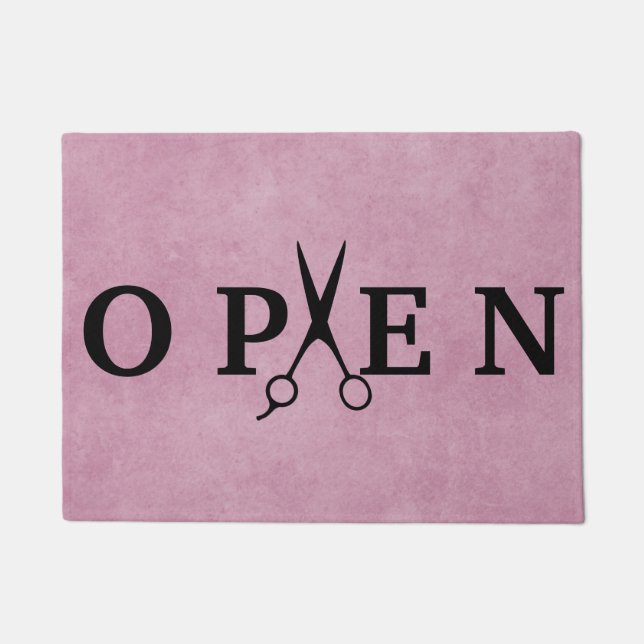 Paillasson Salon de cheveux Ciseau noir Open Welcome Doormat (Devant)