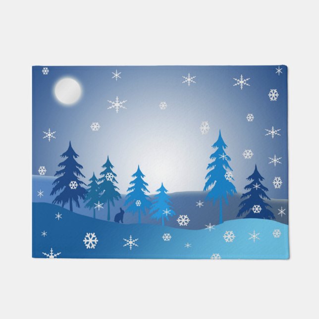 Paillasson Scène bleue d'hiver de Noël (Devant)