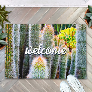 Paillasson Script de bienvenue avec photo rapprochée de cactu
