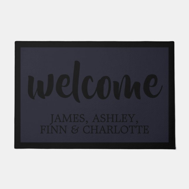 Paillasson Script moderne Bienvenue Black Navy Blue (Devant)