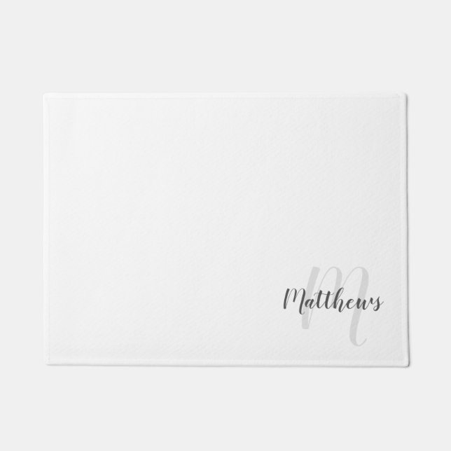 Paillasson Script moderne Monogramme personnalisé et nom de f (Devant)