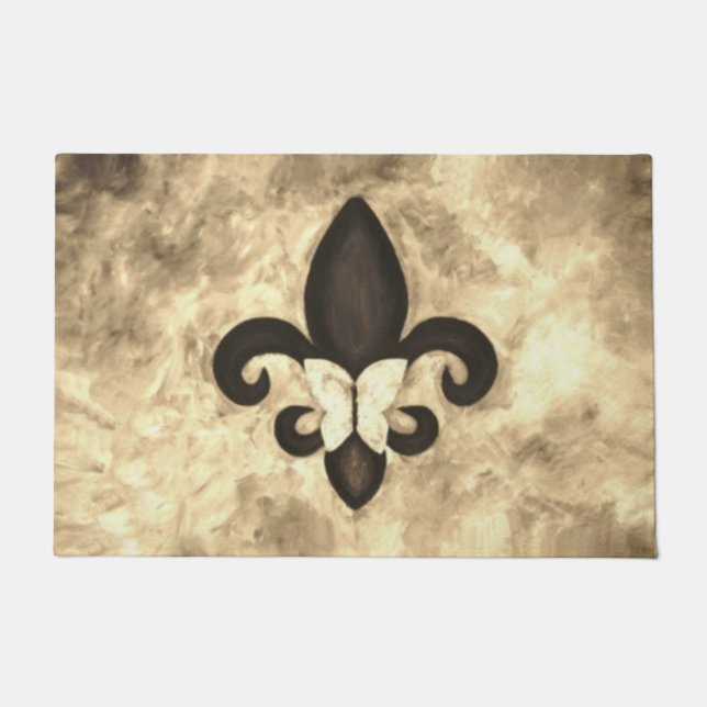 Paillasson Sepia Butterfleur | Tan Butterfly on Fleur de Lis (Devant)