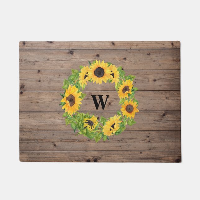 Paillasson Serre de tournesol rustique et monogramme en bois (Devant)
