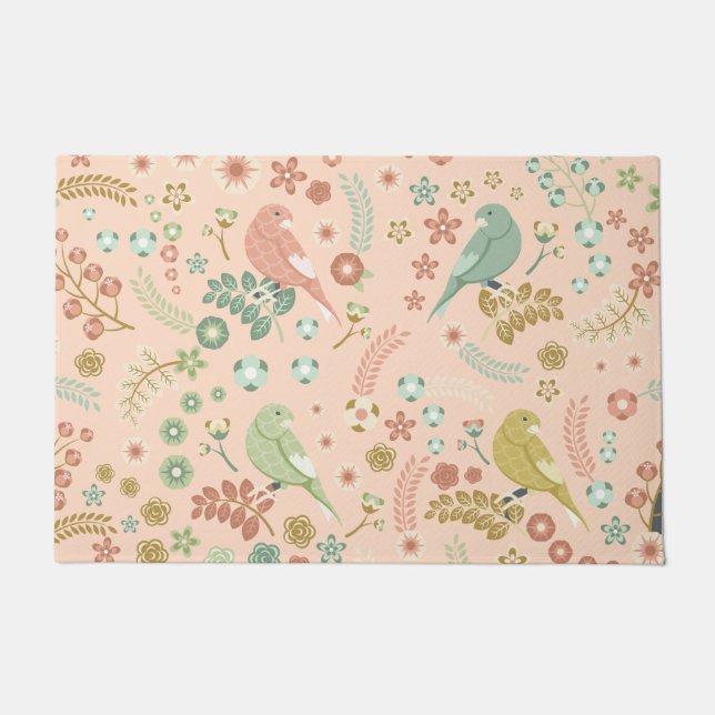 Paillasson Shabby Birds & Branches Pastel Saumon (Devant)