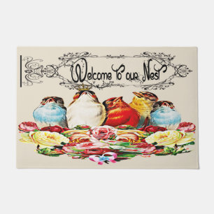 Paillasson Shabby Chic Vintage Birds Bienvenue à notre nid