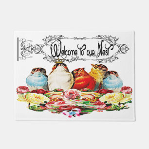 Paillasson Shabby Chic Vintage Birds Bienvenue à notre nid