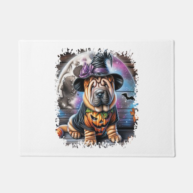 Paillasson Shar Pei Chien Carré d'Halloween (Devant)