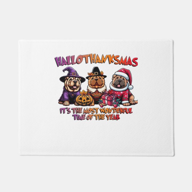 Paillasson Shar Pei Halloween Thanksgiving Noël classique (Devant)