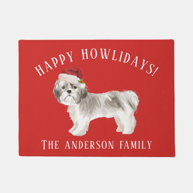 Paillasson Shih tzu Shorter Cheveux Joyeux Howlidays Noël (Devant)