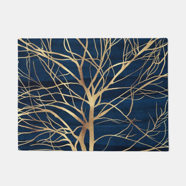 Paillasson Silhouette Arbre d'Or moderne Design bleu minimal (Devant)