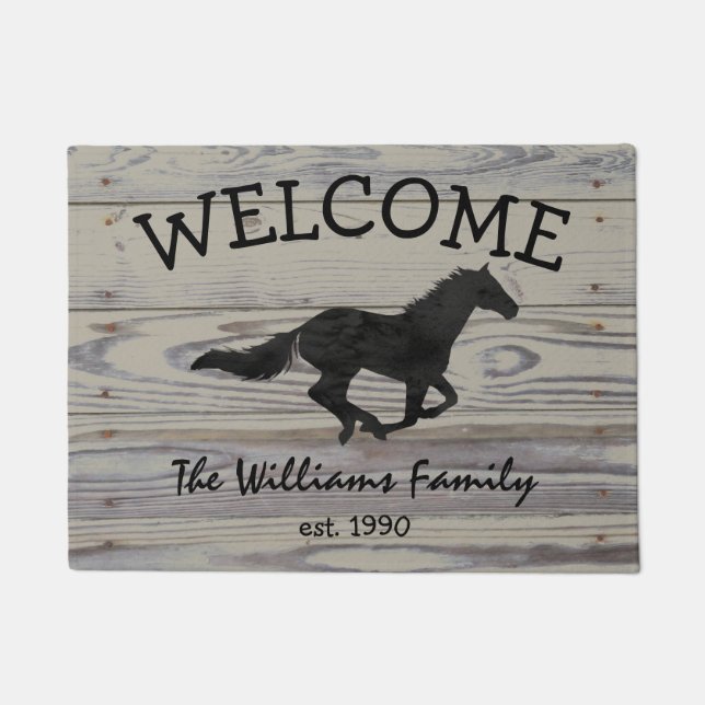 Paillasson Silhouette de l'aquarelle Rustic Wood Galloping Ho (Devant)