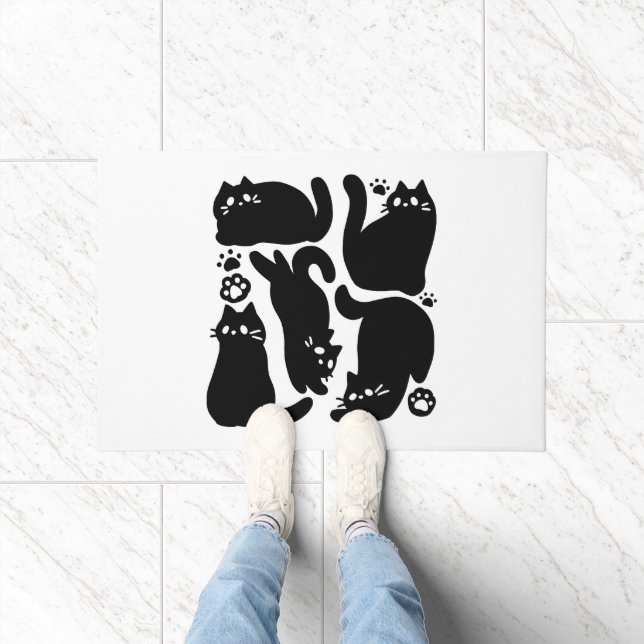 Paillasson Silhouettes de chat noir - Design Feline mignon (Intérieur)