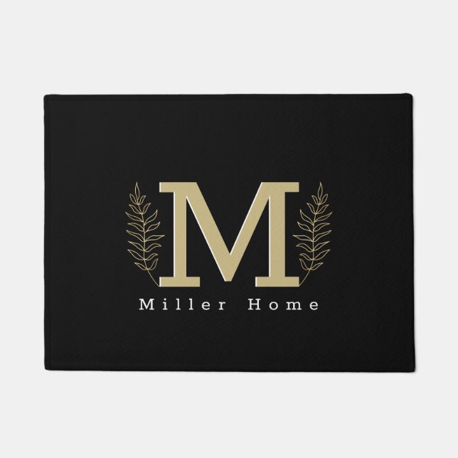 Paillasson Simple Elegant Black Gold Fern Feuilles personnali (Devant)