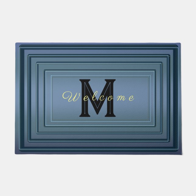 Paillasson Simple gradient moderne Bienvenue Script Monogramm (Devant)
