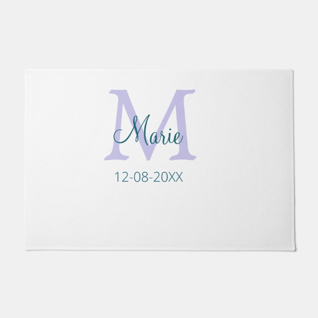 Paillasson simple minimum ajouter nom monogramme violet vert  (Devant)