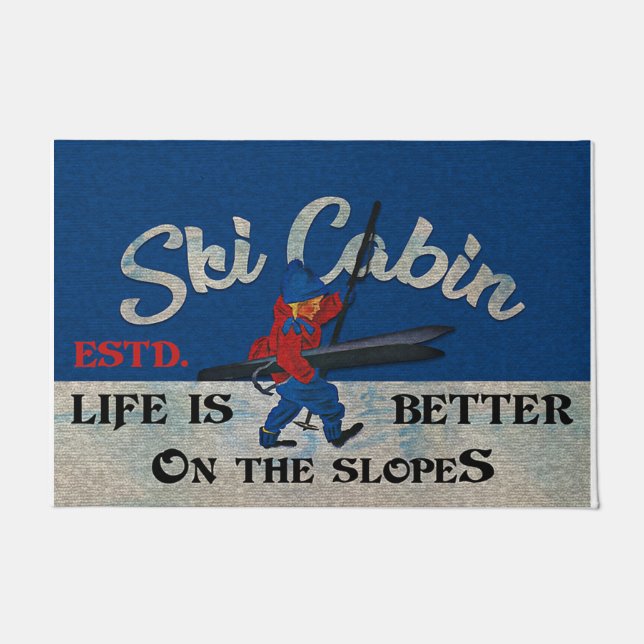 Paillasson Ski Cabin Retro Rug, Life Is Better On The Slopes (Devant)