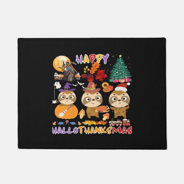 Paillasson Sloth Hallothanksmas heureux Drôle Halloween Thank (Devant)