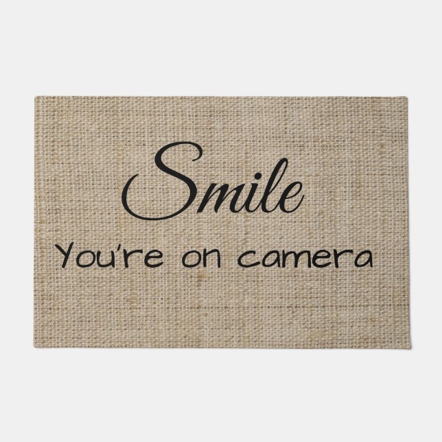 Paillasson Smile Vous êtes sur Camera Door Burlap Look Mat (Devant)