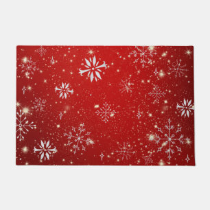 Paillasson Snowflakes de Noël, Arrière - plan rouge,
