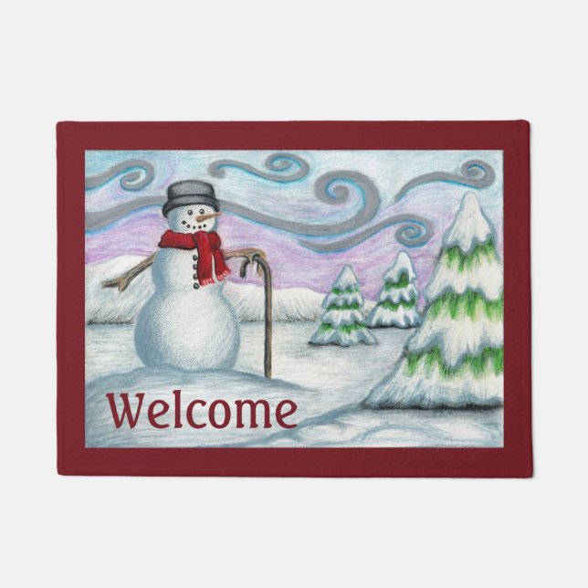 Paillasson Snowman Winter Scene Welcome Doormat (Devant)