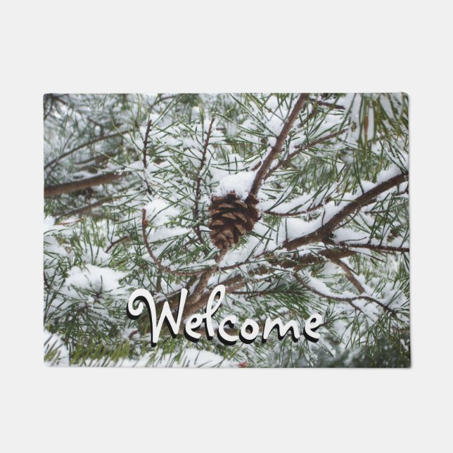 Paillasson Snowy Pine Cône II hiver Photographie de la nature (Devant)